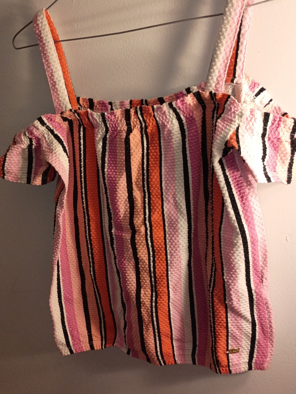 Guess Vertical Stripe Cold-Shoulder Camisole in Pink, Orange, White & Black